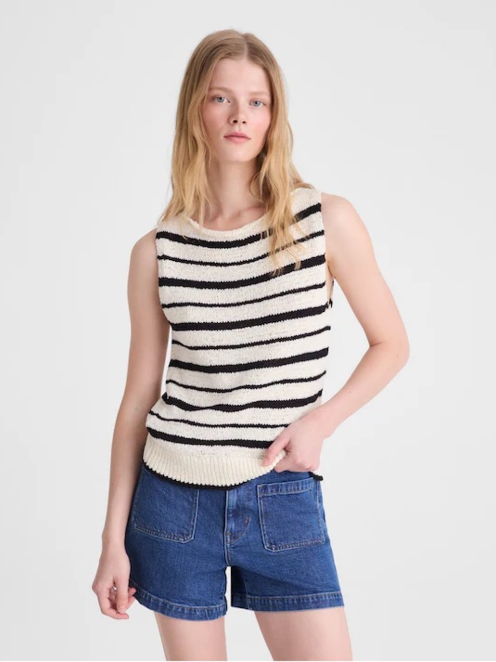 Madewell Boatneck Sweater Tank in Ivory and Black Stripe Size Medium NWT